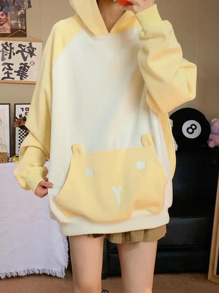 Winter Japanese Harajuku Cute Hoodies Women Kawaii Rabbit Oversized Sweatshirt Female Korean Long Sleeve Bunny Ears Hoodies 2023