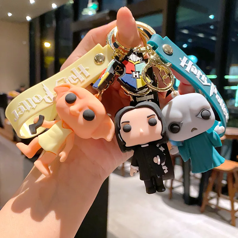 3D Harried Potter PVC Keychain Toy Hermione Granger Malfoy Ron Dobby Voldemort Snape Toy Figures Party Key Rings Kids Gifts Toys