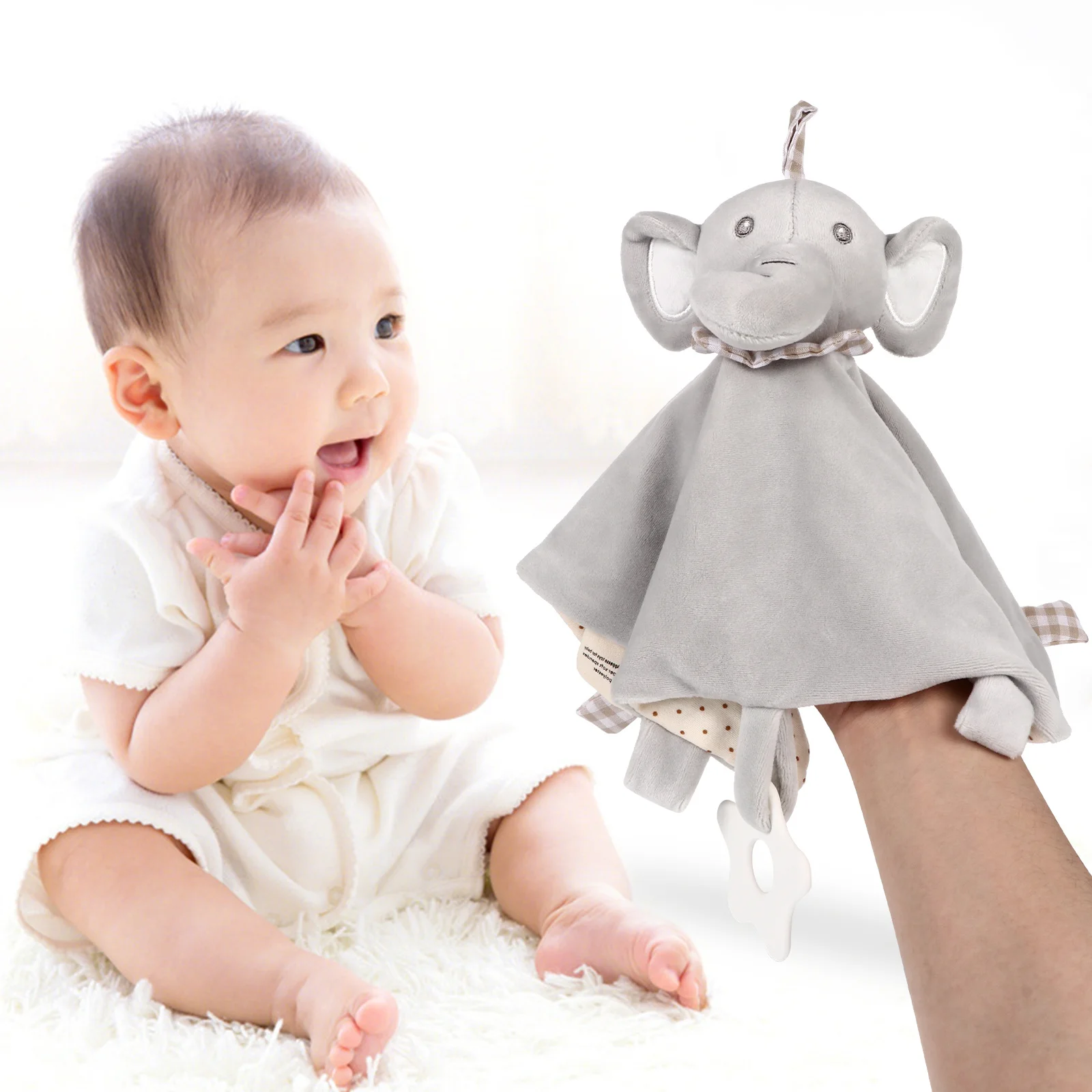 ผ้าเช็ดน้ำลายเด็กอ่อนรูปช้าง ผ้านุ่มปลอดภัย ผ้าห่มนิรภัยสำหรับเด็ก ผ้ากัดเล่น ผ้าห่มปลอบประโลม