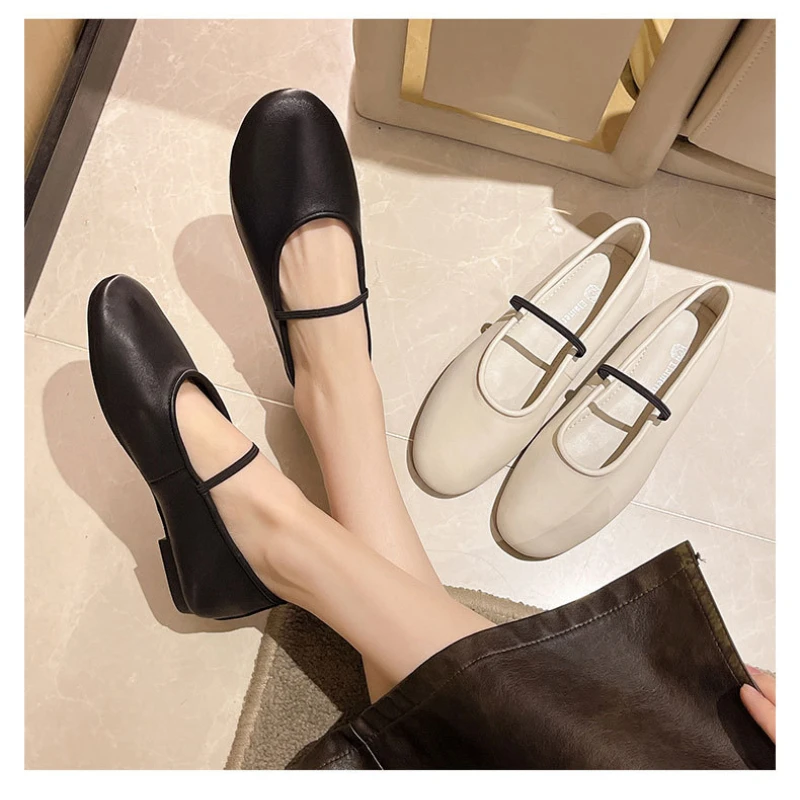 Sheepskin single shoes women's French spring and summer 2025 new genuine leather Mary Jane ballet flat shoes lazy grandma shoes