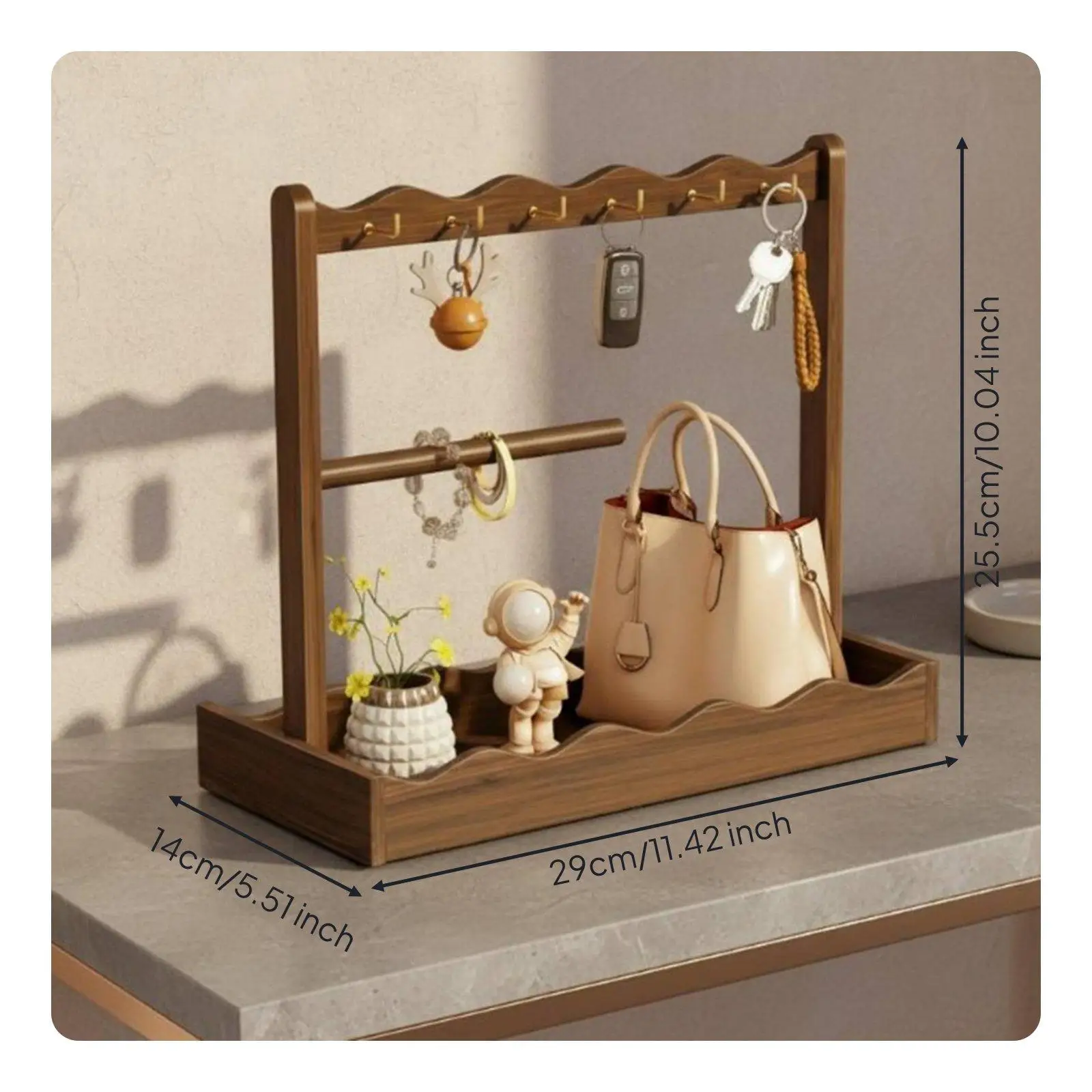 Decorative Design Entryway Organizer Tray, Wooden Key Holder