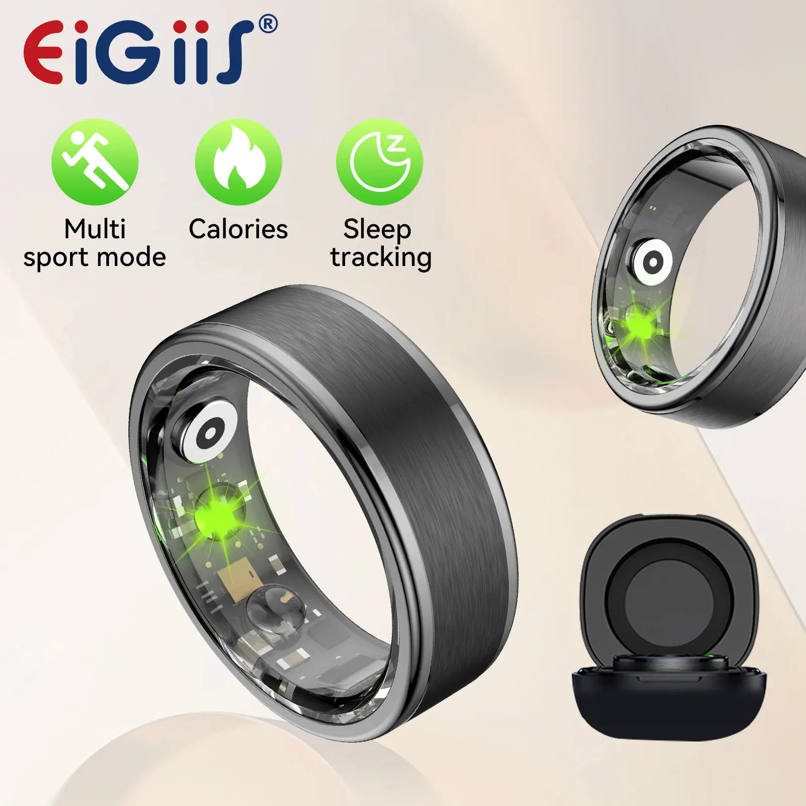 

EIGIIS 2024 New Smart Ring Blood Oxygen Heart Rate Monitor IP68 Waterproof Bluetooth-Compatible5.0 for Men Women for Android IOS