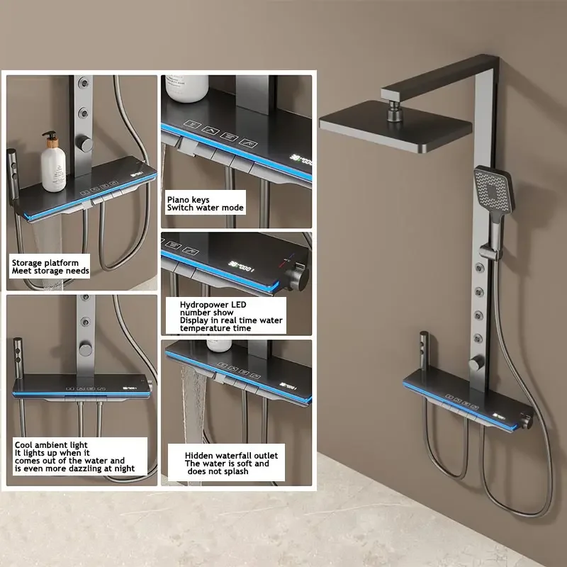 Imagem -03 - Banheiro Digital Display Shower Grupo Luz Ambiente Função Back Spray Gray Shower System Pacote