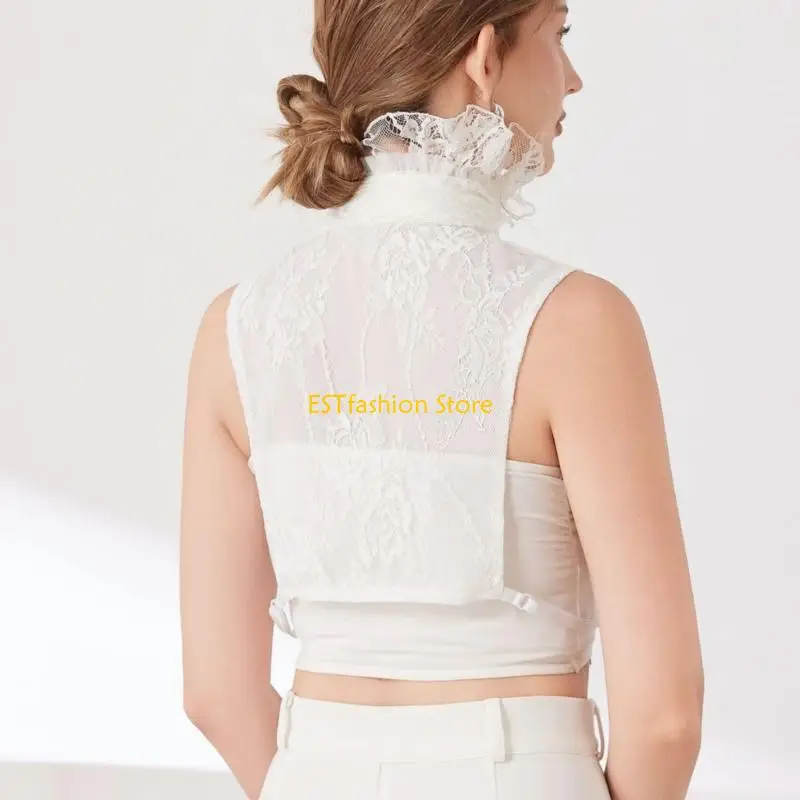 Y5GC Detachable Collar Lace Ruffled Trim Decorative Collar For Women Formal Outfit