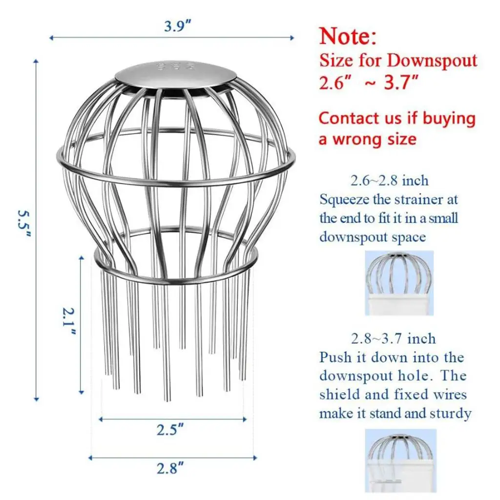 Globe Protection Filters for Roof Gutters, Stainless Steel Downpipe