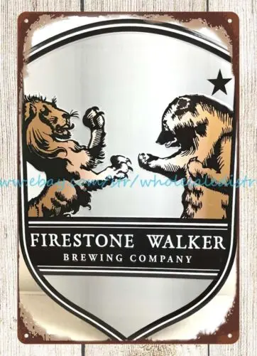 Firestone Walker Brewing lion bear fighting metal tin sign  brew pub signs