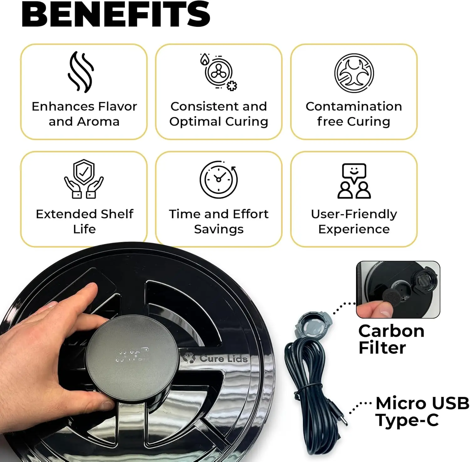 ฝาปิดภาชนะเก็บของอัตโนมัติอัจฉริยะ AI Curing Gamma Seal พร้อมแหวนอะแดปเตอร์ ใช้ได้กับถังขนาด 3.5, 5, 6 และ 7 แกลลอน Smart Curing