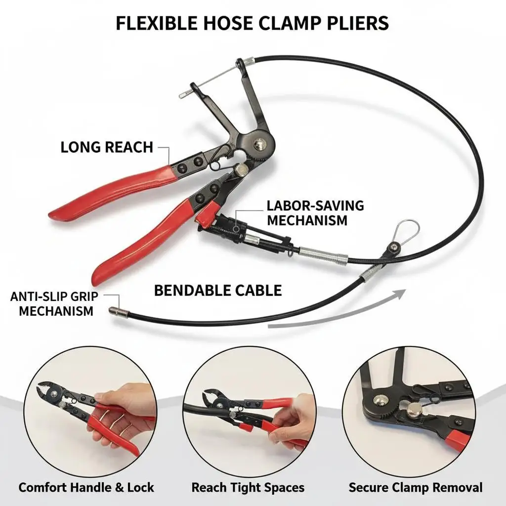 

Flexible Long Reach Hose Clamp Pliers | Wire Cable Type Bendable Auto Bundle Removal Tool for Car Repair & Fuel Water Pipe