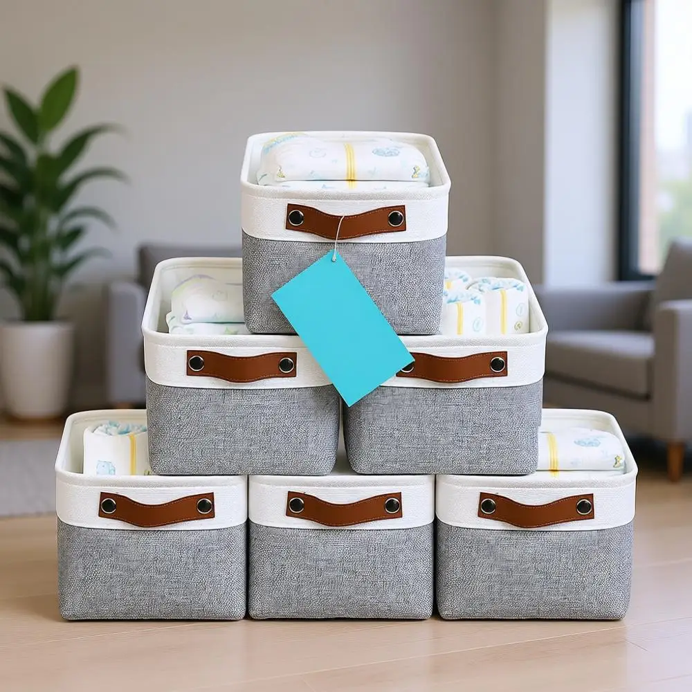 

Набор из 6 тканевых коробок для хранения, 30x20 см, серый/белый, органайзеры для шкафа для белья
