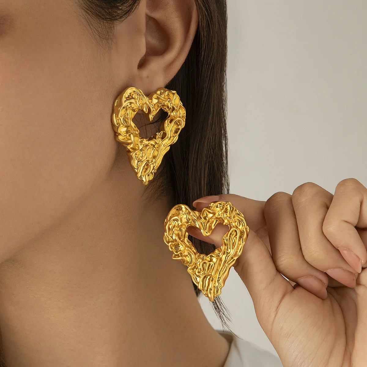 Pendientes de tuerca de corazón para mujer, aretes de pasador de acero inoxidable, tendencia 2024