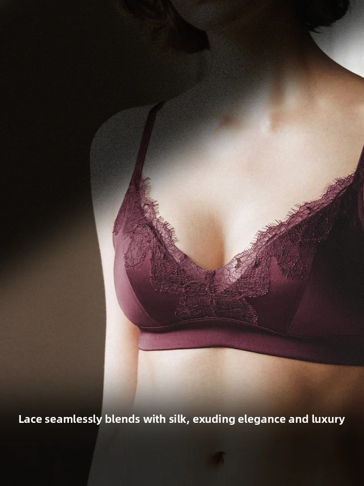  Silk Women's Underwear Light Comfortable Sexy Lace Design  Silk Bralette Thin And Soft for Younger Females