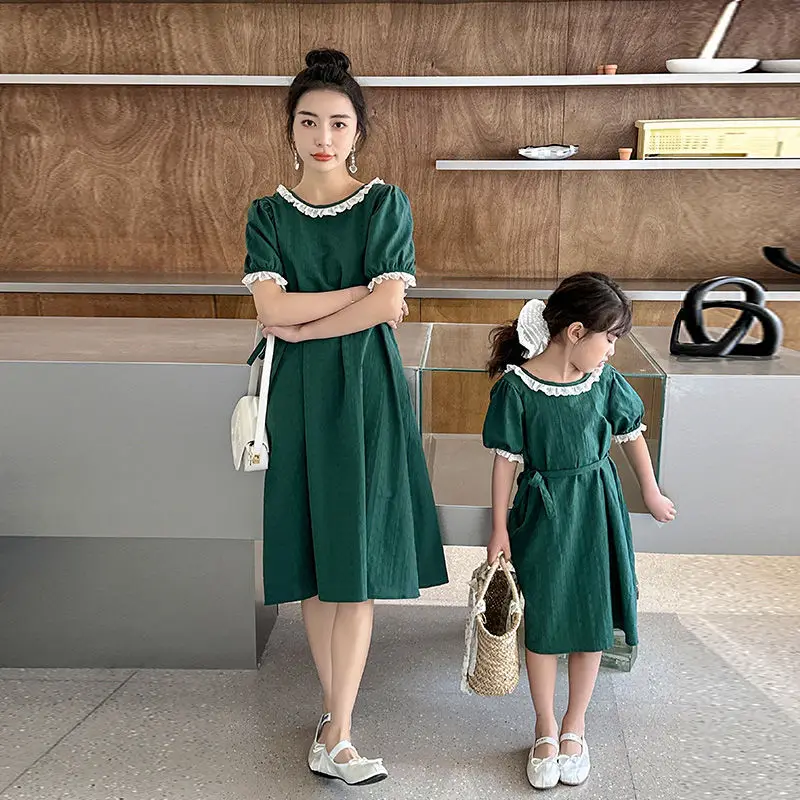

Mommy and Daughter Matching Dress Summer New Mother Kids Girl Sea Holiday Princess Dresses Korean Matching Family Outfits