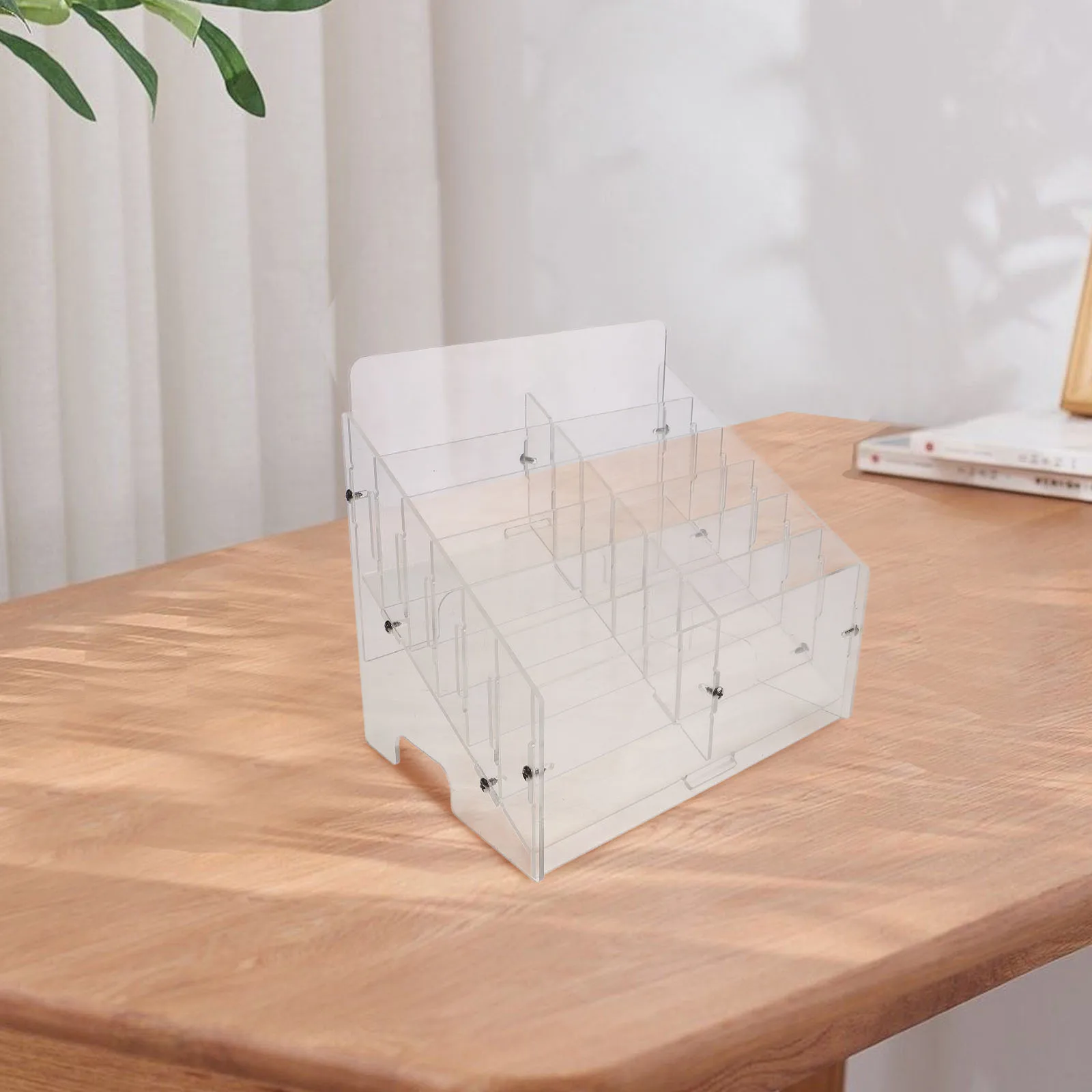 

Clear Acrylic Phone Organizer Multi Grid Storage Box Portable Desktop Use Business Cards Office Meeting Display Stand