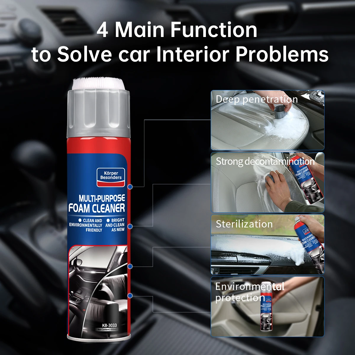 Goldway Multi-Purpose Foam Cleaner Car Interior Cleaner Form Deep Cleaning, Effectively Removes Stains from Car Interiors, Household Items, Leather No Need to Wash