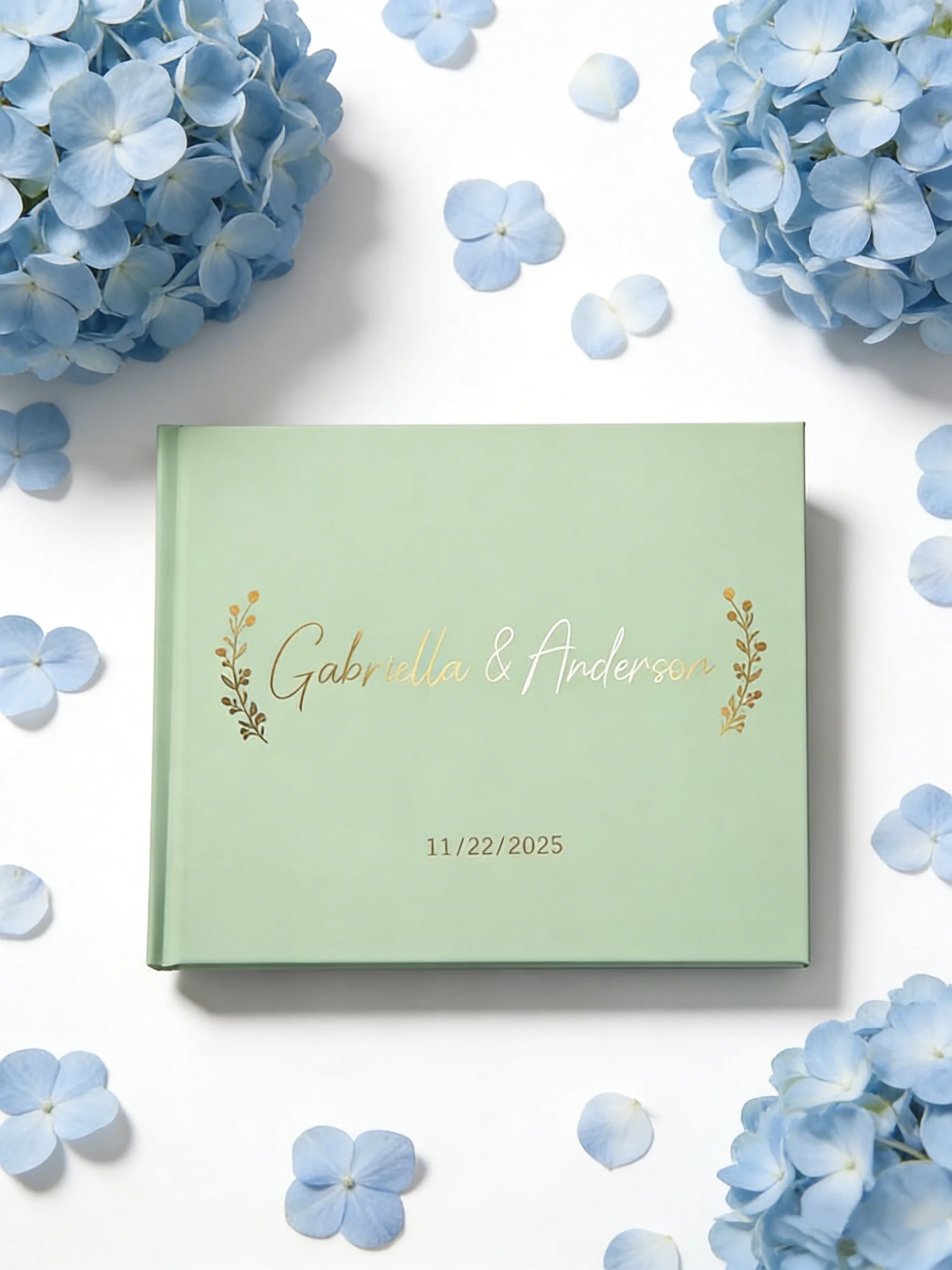 

Персонализированная книга для гостей на свадьбу в цвете шалфейно-зеленый | Минималистичный альбом для подписей в твердом переплете | Элегантный свадебный скрапбук и альбом для помолвки