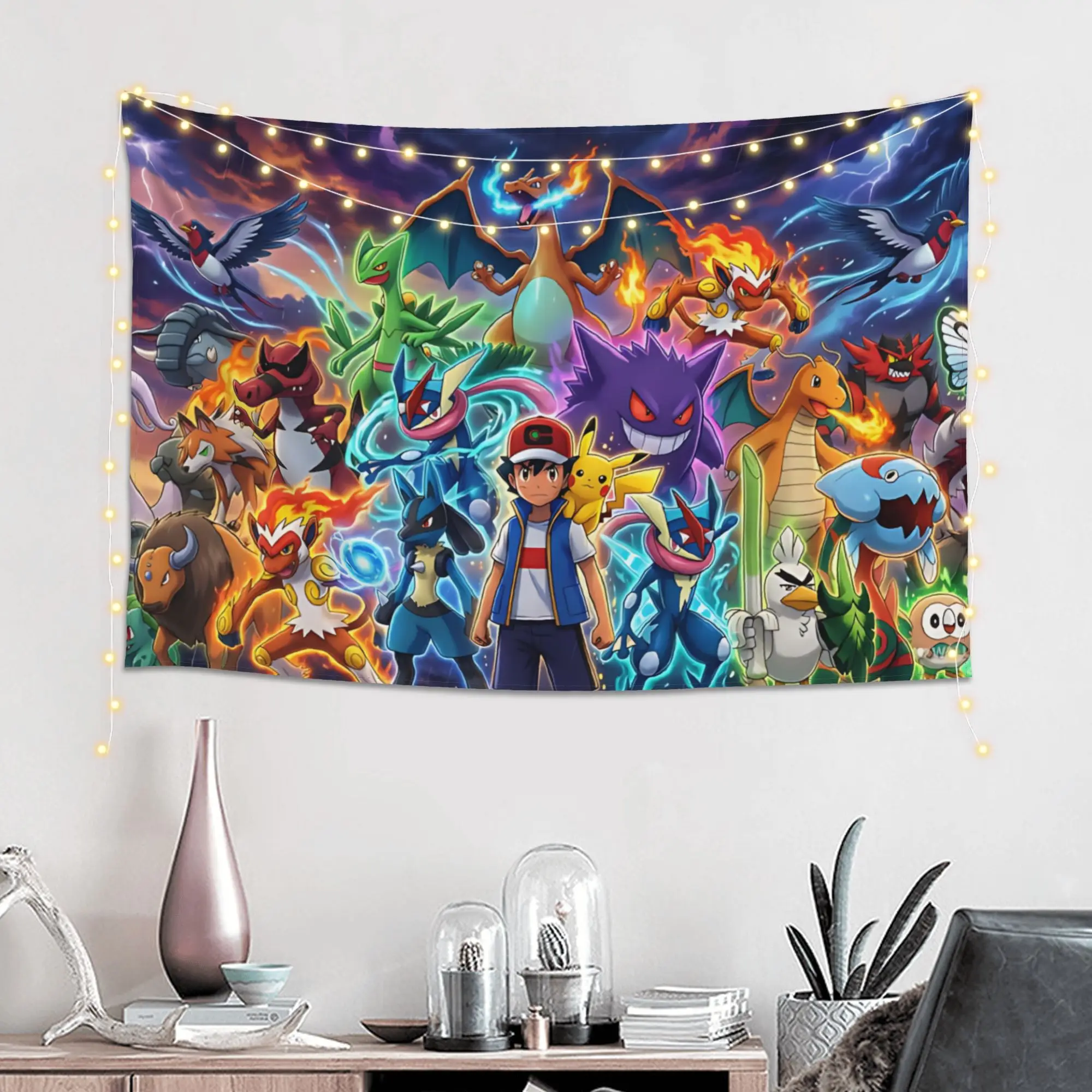 Cutecore Anime Pokemon Theme Tapestry Bedroom Decoration  Wall Hanging Blanket Tapestry Cool Stuff For Room