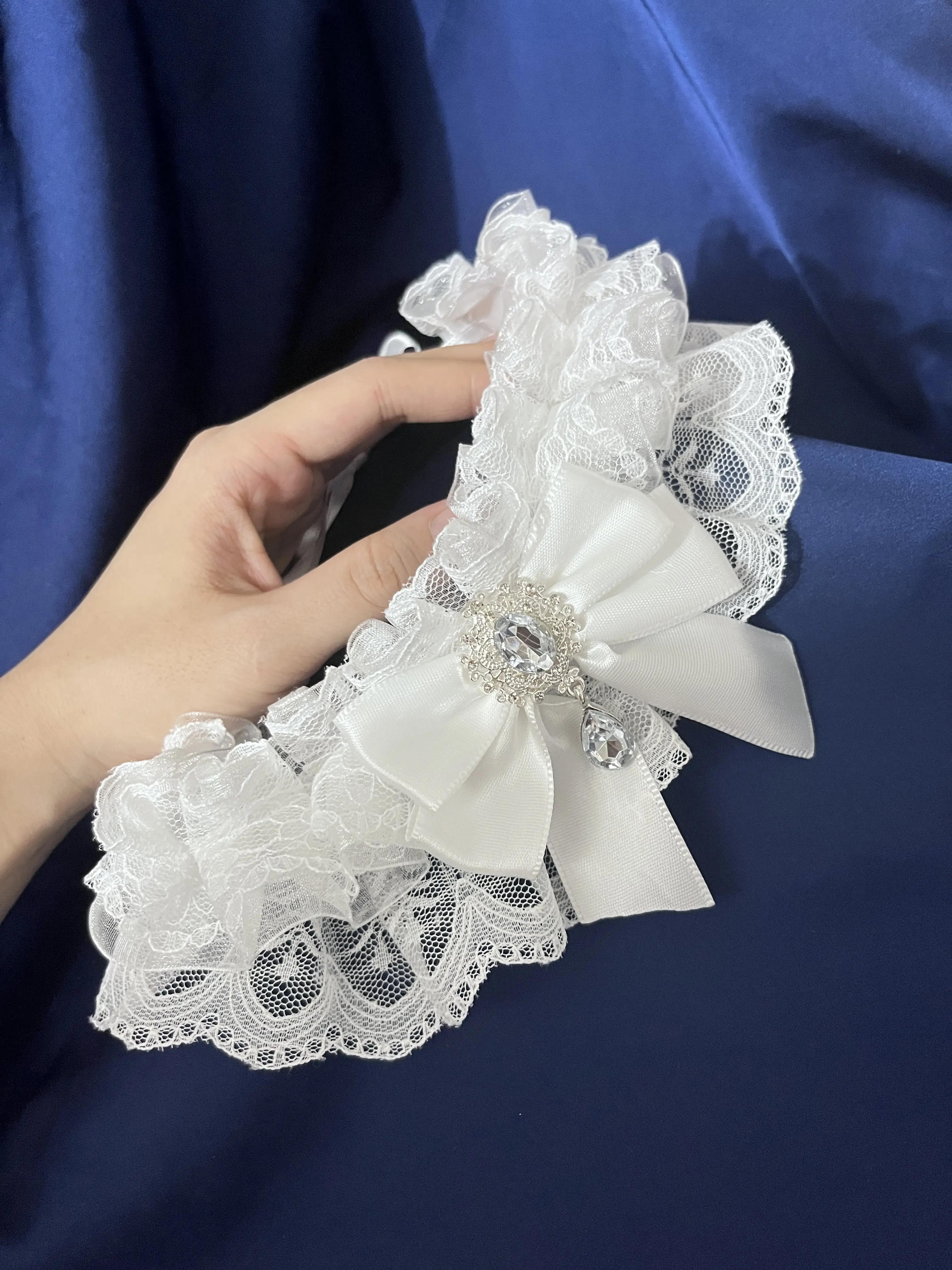 オリジナルスイートロイタピュアホワイトレースボウラインストーンネックチェーンソフトガール大量生産サンダーロハンドスリーブ女性用