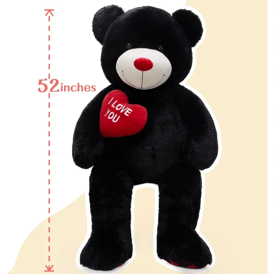 Urso de pelúcia gigante de 4,3 pés, animal de pelúcia grande, brinquedo de pelúcia preto para eu te amo, presente de dia dos namorados para casamento namorada