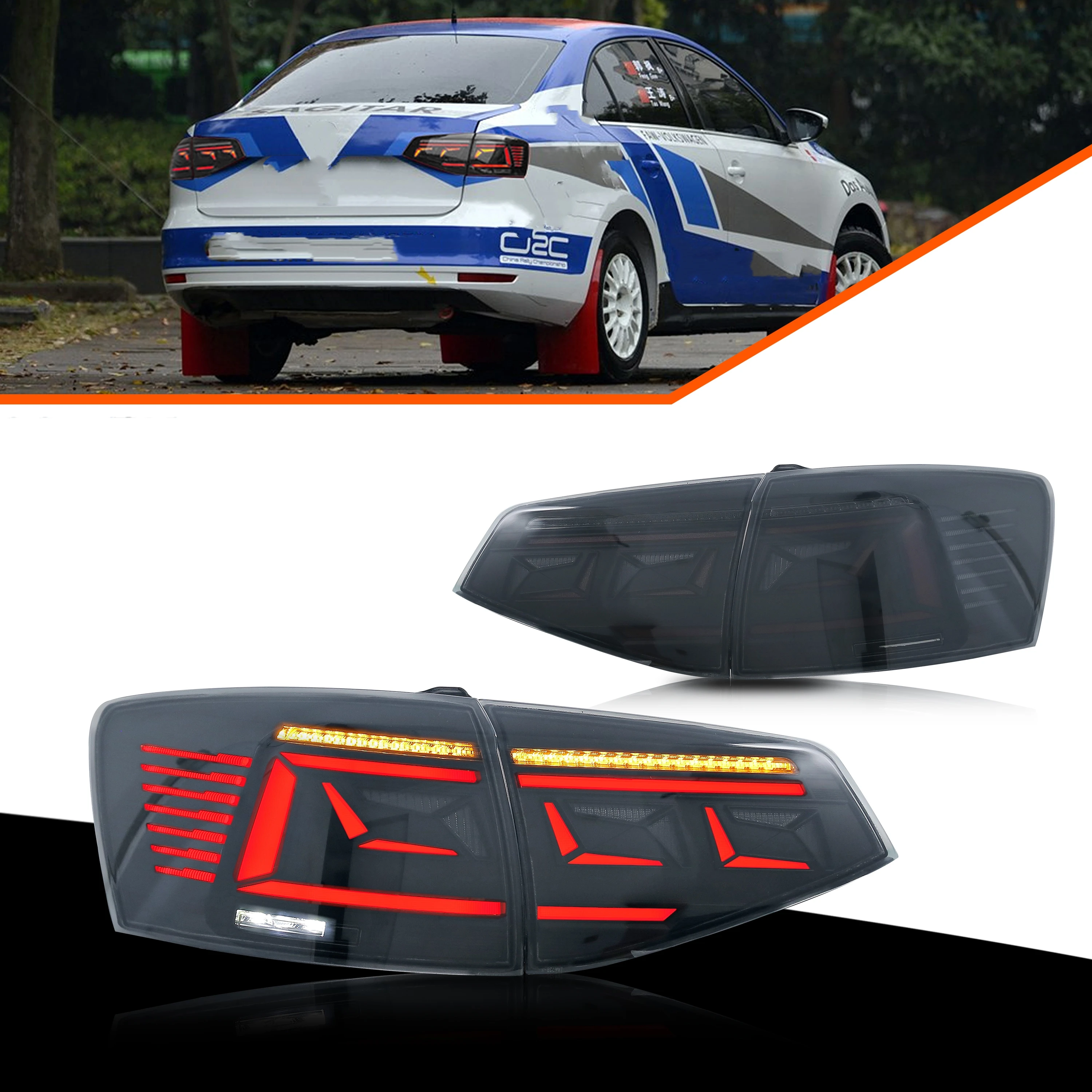 

LED Tail Lights for Volkswagen VW Jetta 2015-2018 GLI MK6 VI Dynamic Animation Sequential Turn Signal Black Rear Lamps Assembly