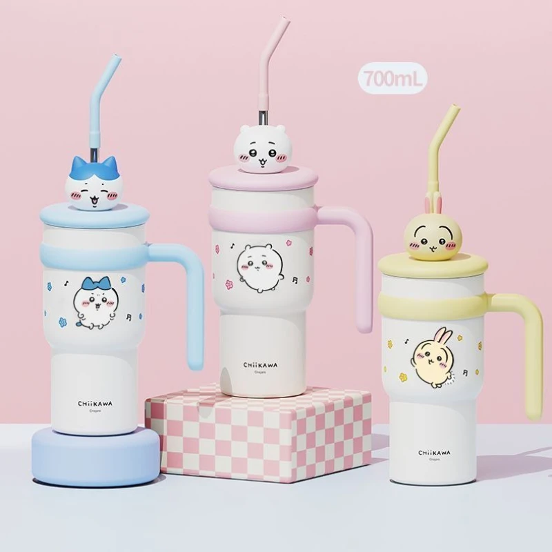 Cartoon Kawaii Thermos Cup Cute Fun Straw Design Large Capacity Comfortable Handle Peace of Mind Material Easy To Clean Chiikawa
