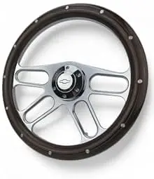 

14" Chrome Billet Steering Wheel with Mahogany Wrap – Chevy Horn – Vintage Style – 4 Spoke