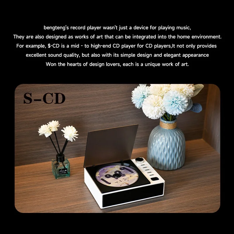 

S-CD Portable CD Player Built-in Speaker Vintage CD Disk Album Player Bluetooth All-in-One Player with Screen/remote Control