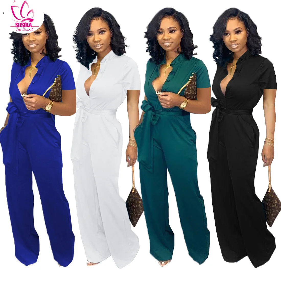 

Summer Woman Elegant Clothes Clothing Pleated Long Jumpsuit For Women Female Romper Pants One-piece Bodysuit Overalls Outfits