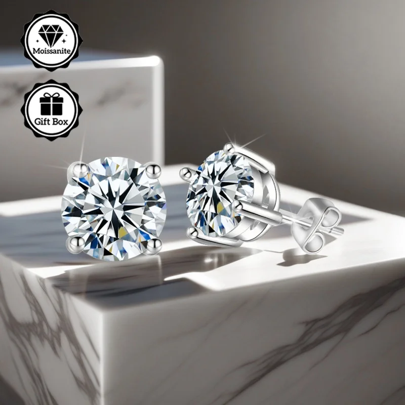 

Ювелирные изделия LAMVOICE для женщин/серьги-гвоздики с белым муассанитом 0,2-4 карата, гипоаллергенные серьги, рождественский подарок для женщин