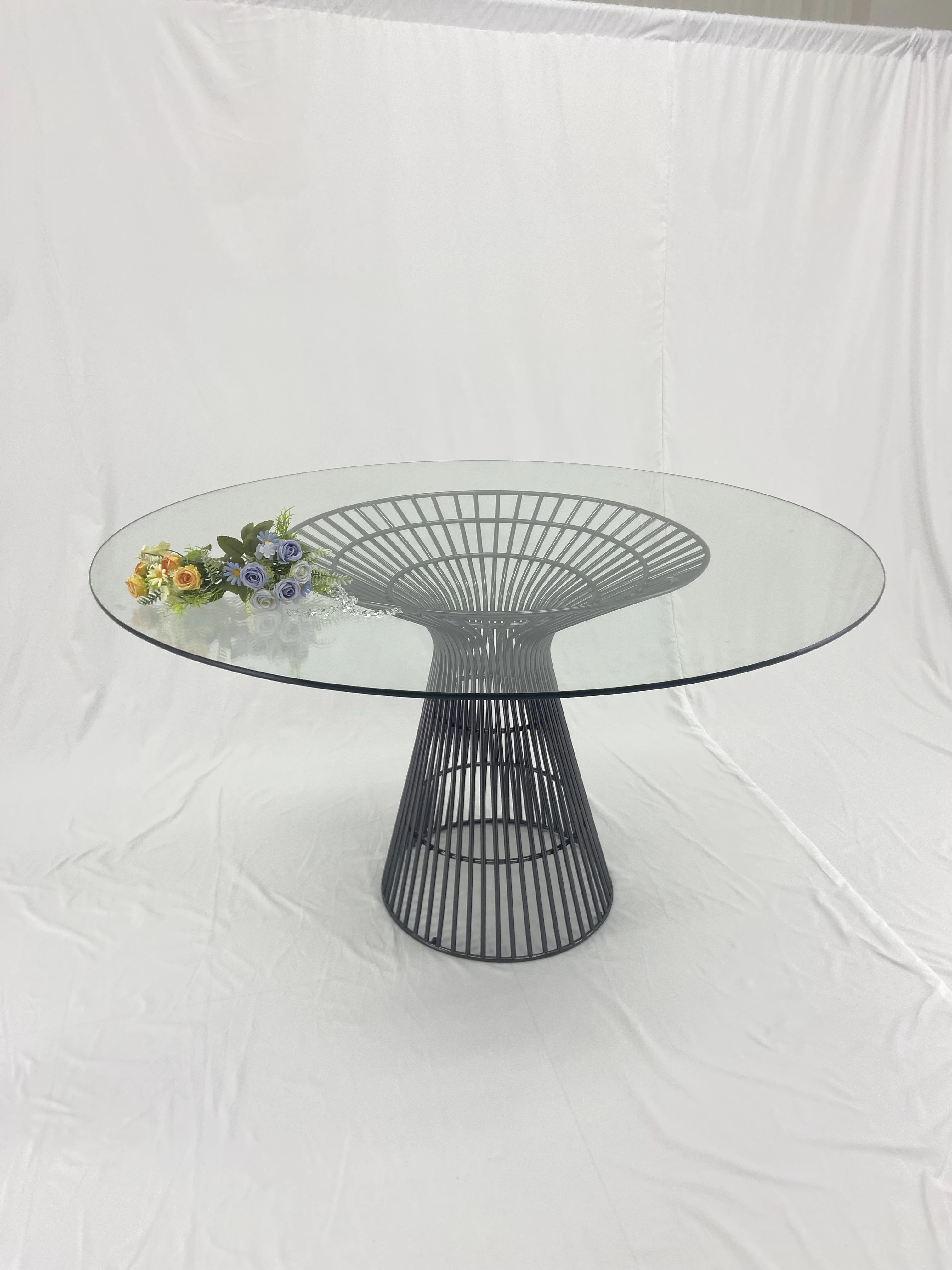 

Simple stainless steel black table event decoration glass dining table wedding table