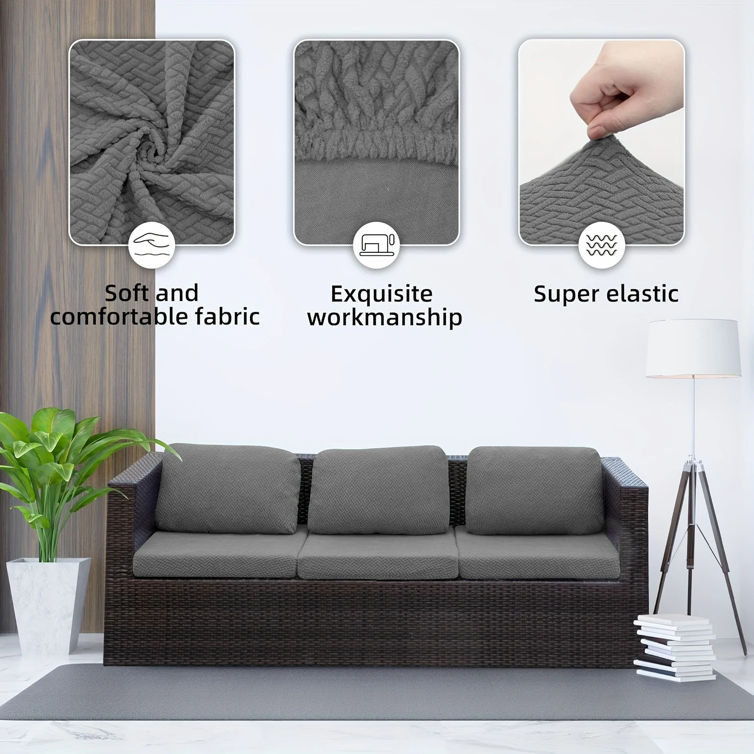 Bild 6: Jacquard-Terrassen-Sofabezüge, elastischer, rutschfester Sofa-Schonbezug, einfarbig, für den Außenbereich, Garten, Sofa, Sitzbezug