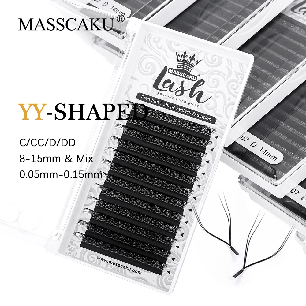 

MASSCAKU 12 Rows C D Curl Individual YY Shape Eyelash Extensions Hand Made Soft Natural Lightweight False Eyelashes Wholesale