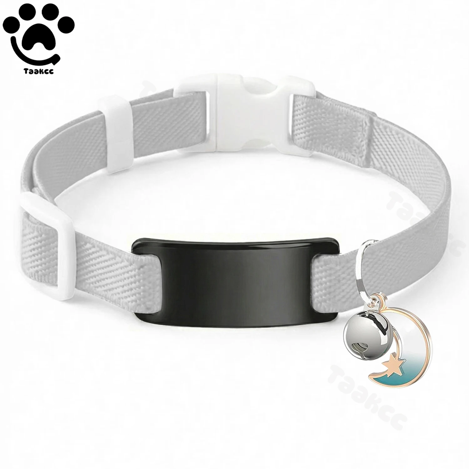 Personalisiertes Modisches Elastisches Katzenhalsband mit Kostenloser Gravur, Welpen- und Kätzchen-Anti-Verlust-Haustier-ID-Namensschild-Halskette mit Glocke & Mond-Ornament