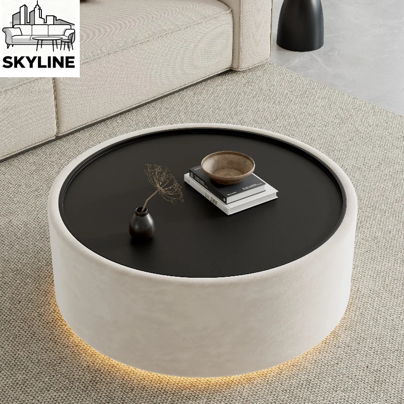 Coffee table round living room with lamp household coffee table combination light luxury high-end table