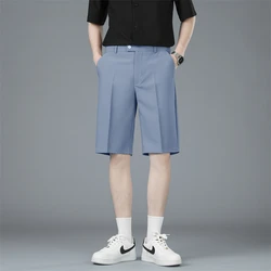 2024 New Korean Style Trendy Summer Solid Color Men's Pockets Suit Shorts Fashion Casual Versatile Loose Straight Knit Length