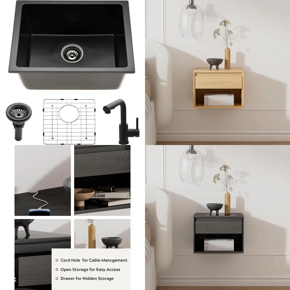 

Matte Black Quartz Bar Sink 22x17 inches, Undermount, with Faucet, Ideal for Small Wet Bars and Outdoor Spaces