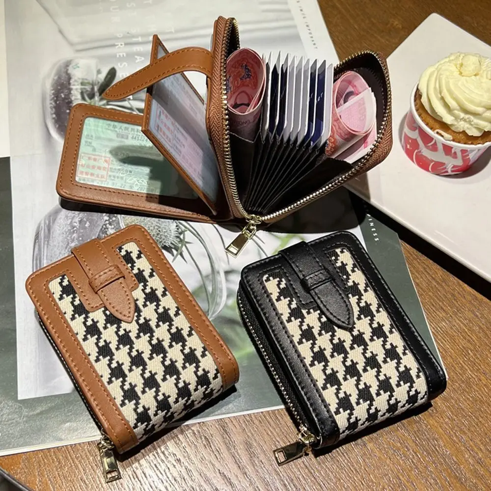 

Lattice Plaid Canvas Coin Purse Wallet Stripe Zipper ID Credit Card Holder Card Case PU Leather Driver's License Case Travel