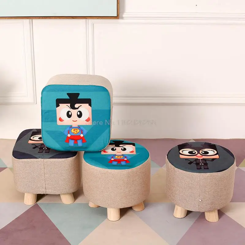 Cartoon Solid Wood Stools Home Living Room Fabric Cover Kids Stool Small Chair for Children Kids Furniture Kindergarten Chair