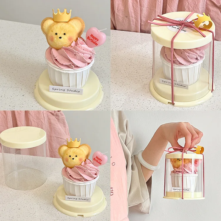 10Pcs Round Clear Cake Box for 2 inch Transparent Bakery Package Gift Boxes Cupcake Cookies Boxes with Lid for Carry Tall Layer