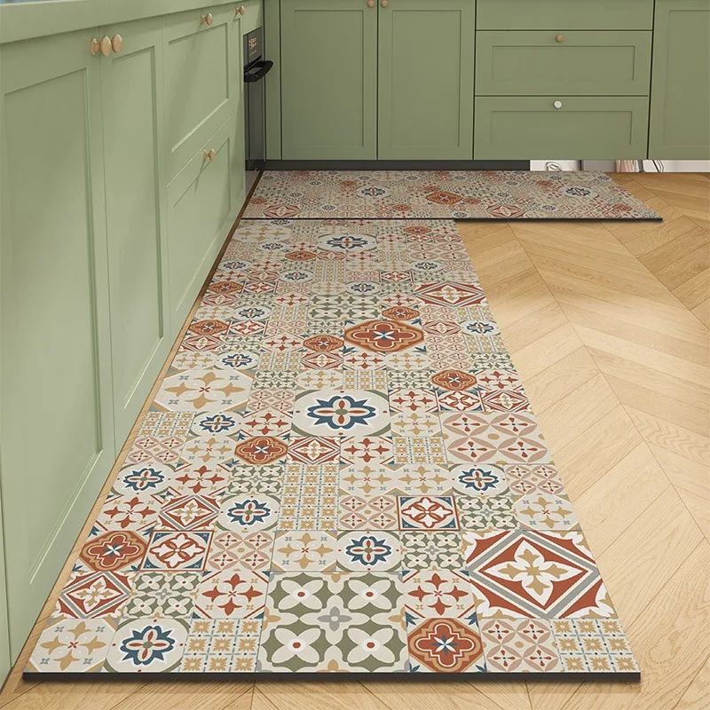 

Carpet for Kitchen Floor Mat Waterproof Oil-proof Rug Leather Flower Texture Non-slip Area Rugs Home Decor Alfombra Vinilicas