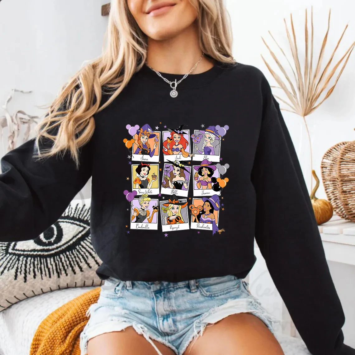 

New Fall Disney Princess Sweatshirt for Women Halloween Girls' Pullover Casual Long-Sleeve Top Women's Apparel