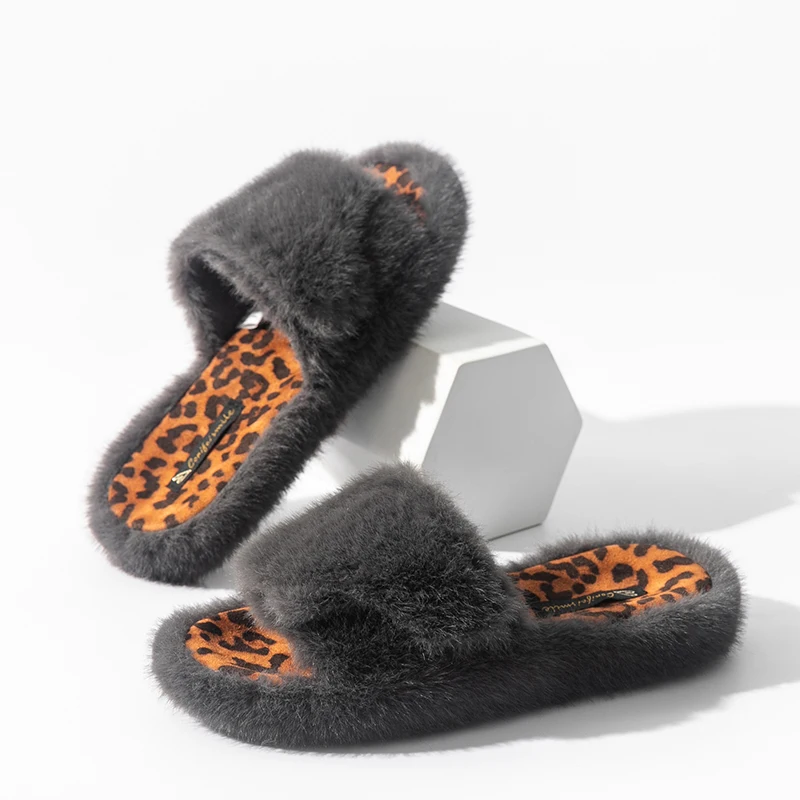 Smile Pop Winter Fuzzy Women Slippers Indoor House Women Slippers Short Plush Warm Slippers For Women Flat Rubber Women Shoes