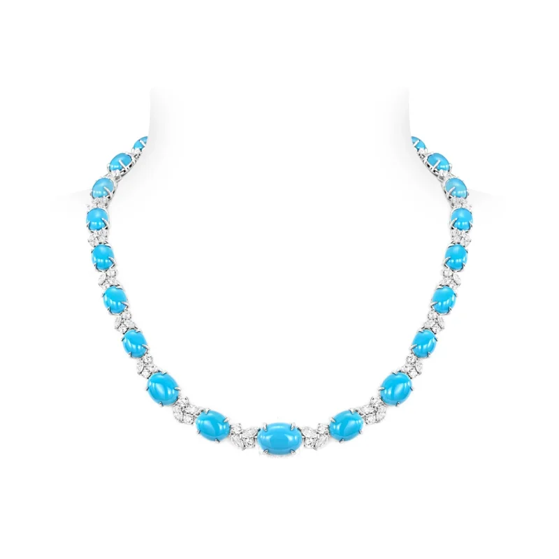 

BELLUX Collarbone Chain 925 Silver Synthetic Zircon Blue Turquoise Oval Fairy Source Picking up Cuizhen Luxury Blue Necklace