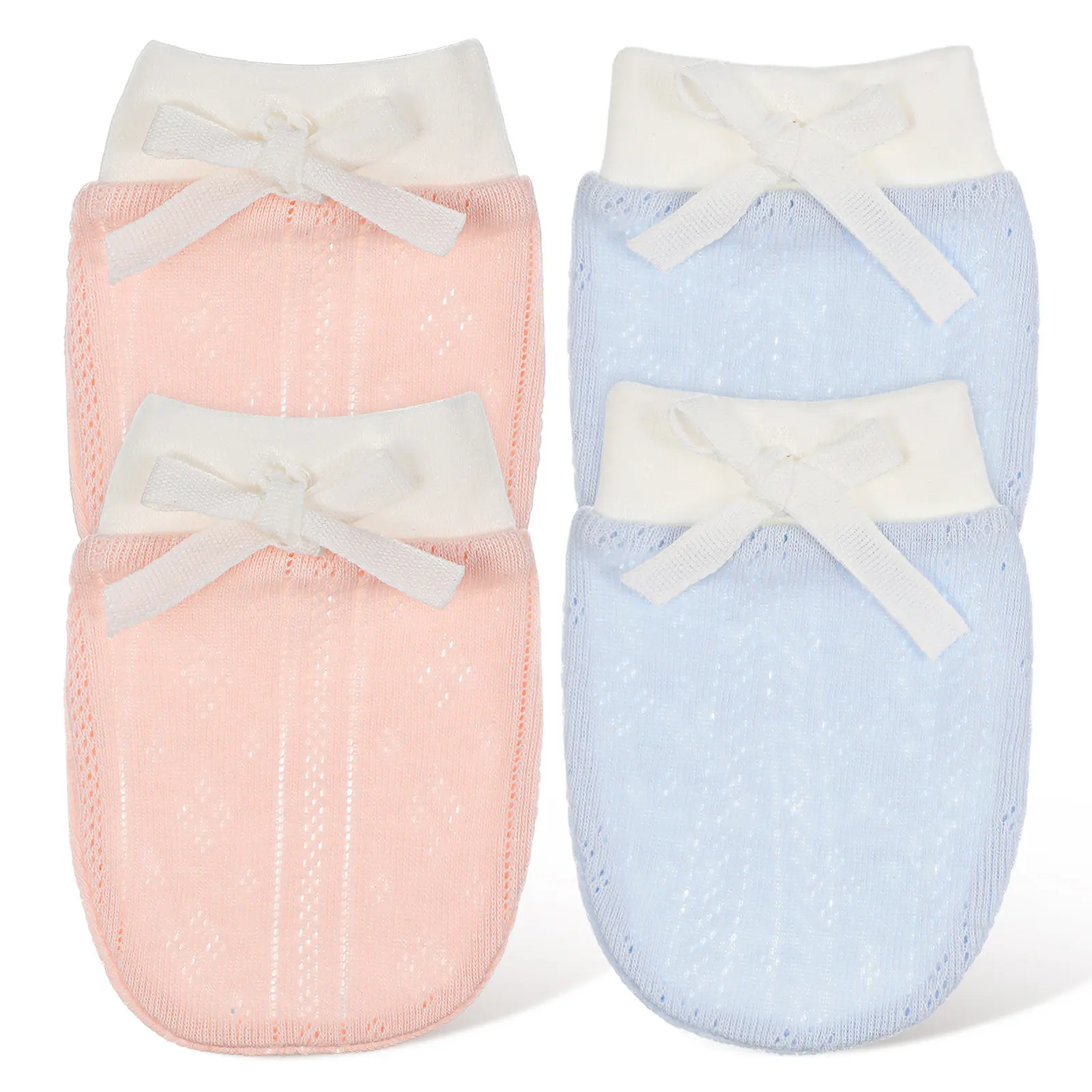 

2 пары эластичных варежек для новорожденных, хлопковые детские перчатки, мягкие эластичные варежки без царапин для сна, ползания и игр младенцев