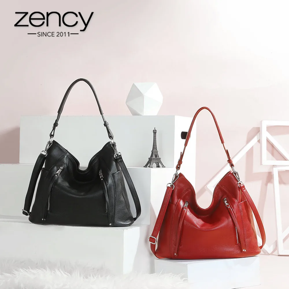 Zency New Handbag Luxury Genuine Leather For Women Shoulder Tote Crossbody Hobo Large Zipper Pocket Charming Female Handbags