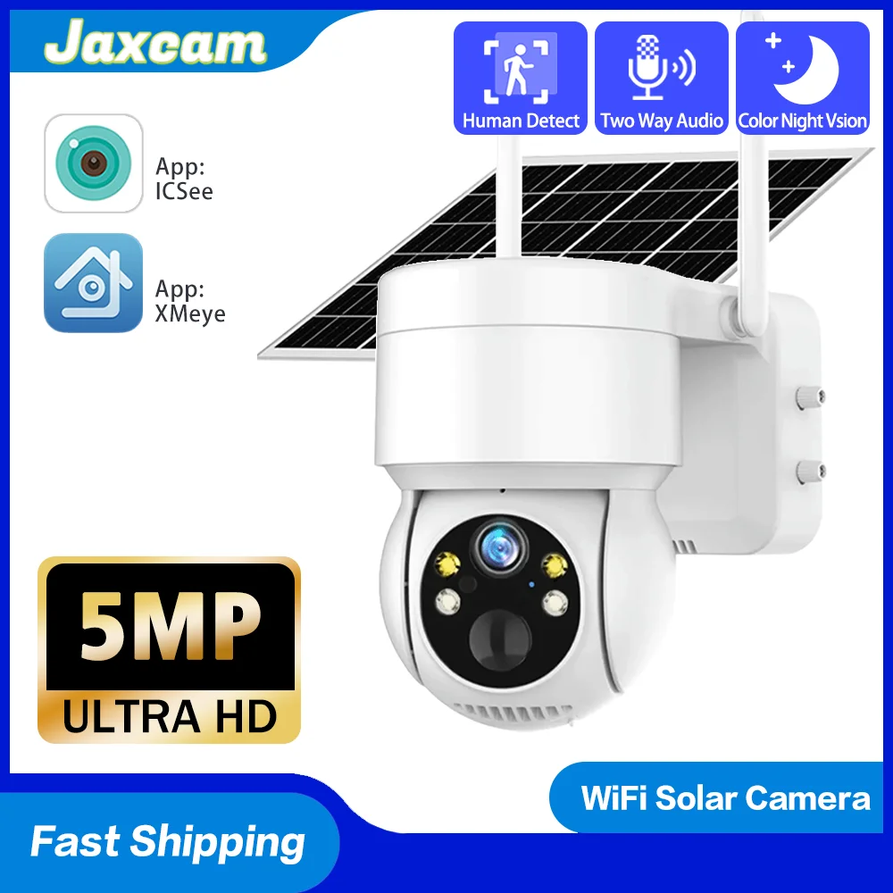

5MP HD Solar Panel Wifi Camera Outdoor PTZ With Rechargeable Battery PIR Human Detection 2-Way Audio Wireless Security IP Camera