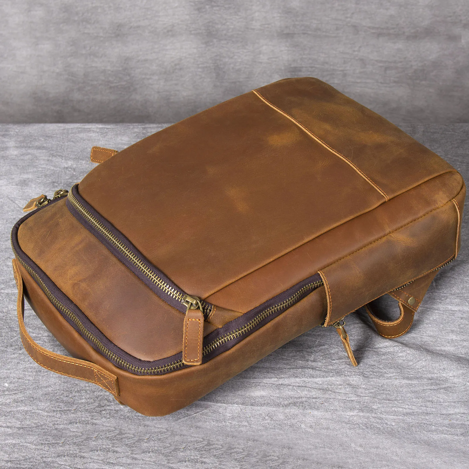 S.WORKER Vintage Echtleder-Rucksack 16“ Laptop-Tasche Crazy-Horse-Leder Schultasche Outdoor-Reise-Weekender-Schultertasche – Detail 20