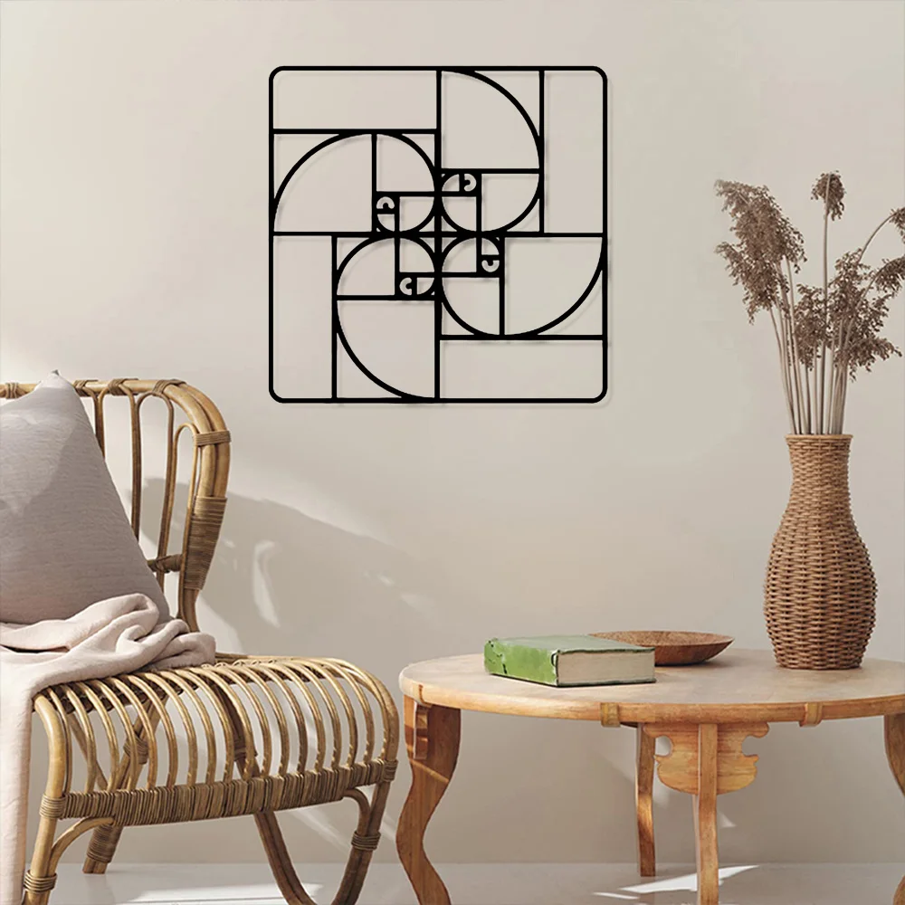 Fibonacci Spiral Geometric Metal Wall Art Decor Matte Black Wall Decor for Home Bedroom Living Room Office Hotel Wall Decoration