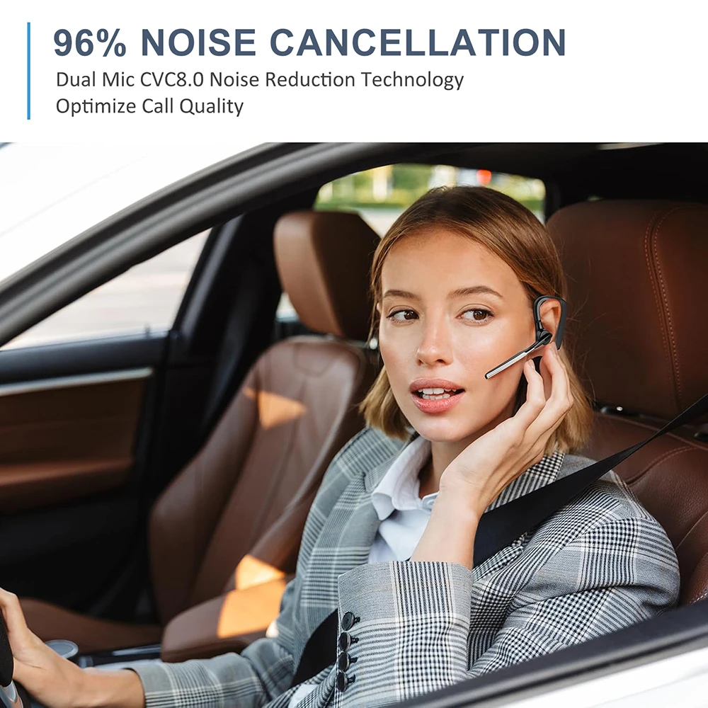 سماعات بلوتوث لاسلكية مع ميكروفون مزدوج لإلغاء الضوضاء، سماعات أذن للأعمال بدون استخدام اليدين لمكتب سائقي الشاحنات
