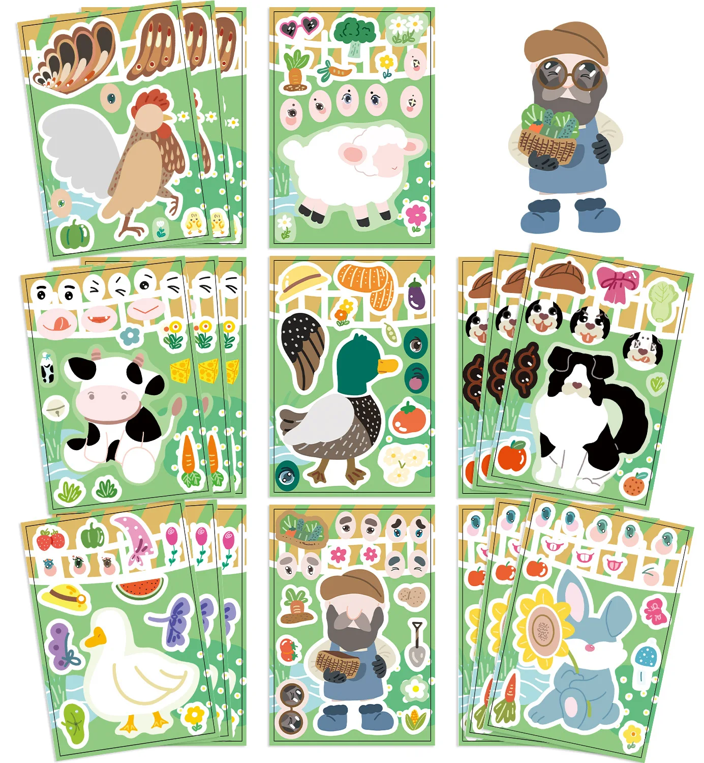 8/16PCS Farm Animal Children's Puzzle Stickers Cartoon Hand Account Material Phone Laptop Water Cup Luggage Waterproof Sticker