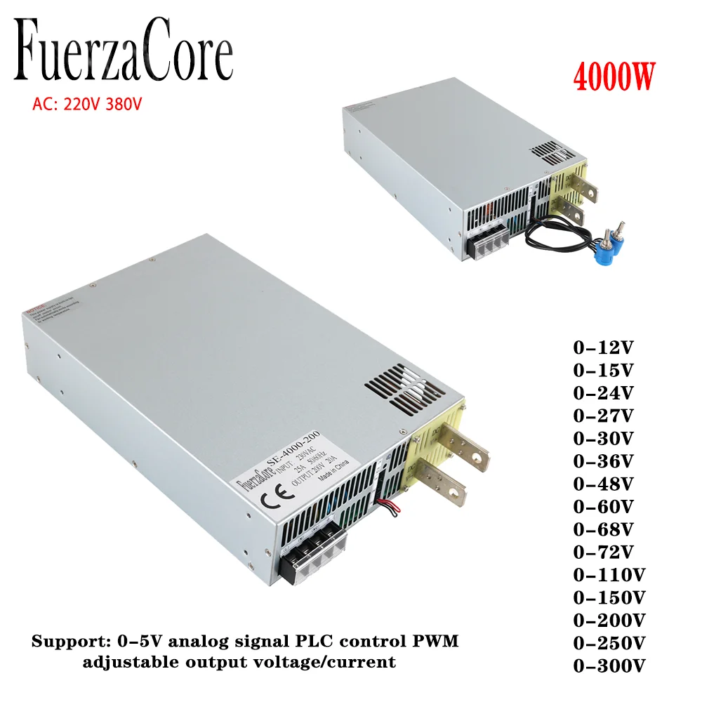 

Adjustable 4000W power supply 0-12V 15V 24V 27V 30V 36V 48V 60V 68V 72V 110V 150V 200V 250V 300VDC PLC control PWM AC-DC LED use